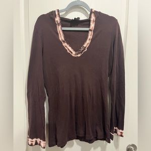 Tryst Brown Tie Dye V-Neck Long Sleeve with Hood